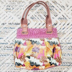 VTG Fossil Key Per Tote Shoulder Bag Coated Purple Geometric Print Funky Y2K